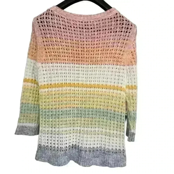 Talbots OPEN STITCH COTTON SWEATER Size M Multi Pastel Lighweight Cotton Casual - Picture 4 of 12